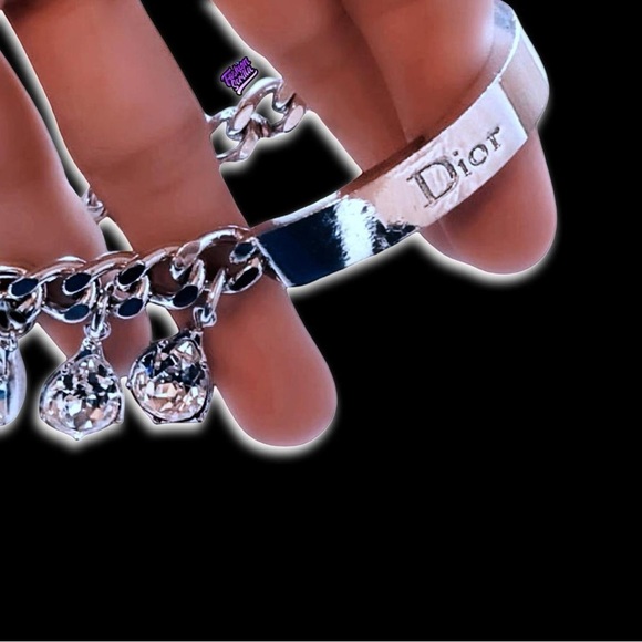 Christian Dior Vintage Silver Crystal Embellished Logo ID Gambler Charm Bracelet - Picture 14 of 16